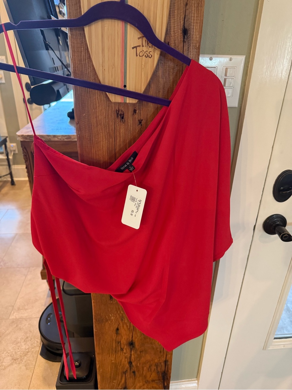 One-Shoulder Red Women's Top